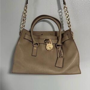 Michael Kors Tan Satchel with Gold Chain